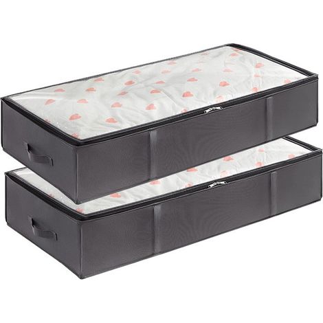 Sac de rangement pour couette en non-tissé, grande capacité, organisateur de lit renforcé, portable, 100 x 50 x 18 cm (lot de 2). (1/5)