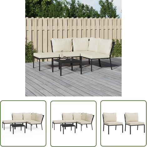The Living Store Salon de jardin 5 pcs avec coussins sable acier - Ensemble Salon De Jardin - Mobilier De Jardin - Salon Extérieur - Meubles De Jardin - Set De Salon (1/5)