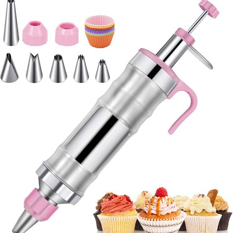 18-teiliges Set – Professionelle Edelstahl-Spritzgießmaschine für Tortendekoration mit 6 Düsen (1/2)