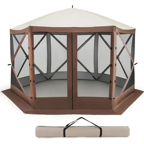 COSTWAY Gazebo da Giardino Pop-Up 3,5 x 3,5 m, Tenda da Giardino a 6 Lati con Tetto Ventilato e Manico, 2 Pareti Rimovibili, Rete a Maglia, Borsa da Trasporto per Patio, Giardino, Campeggio (1/5)