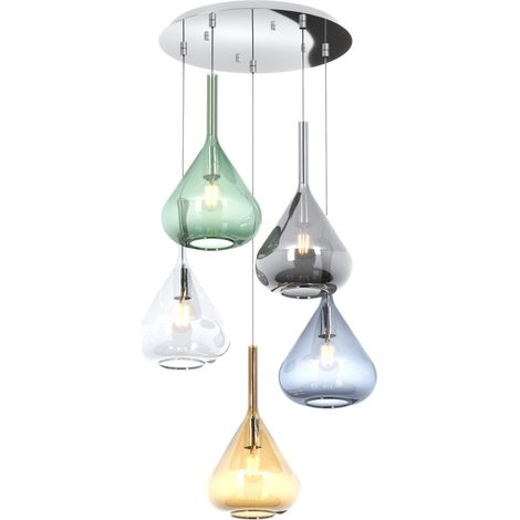 Sospensione Contemp Tonda Kona Metallo Croom Vetro Multicolor 5 Luci E27 (1/3)