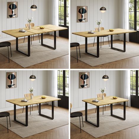 Mesa de comedor extensible con 3 longitudes (140/180/220 x 80 cm), ideal para 6 a 10 personas, forma, patas de metal, estilo, color madera natural. (1/5)