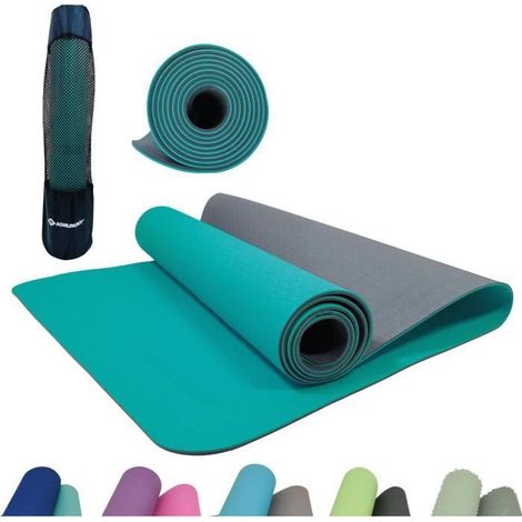 Tapete de yoga - FITNESS - SCHILDKRÖT - 183 x 61 cm - 4 mm - Bolsa incluida - Azul / Gris