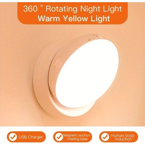Veilleuse - Detecteur De Mouvement - Rotation 360° - Rechargeable Usb - Pour Placard Couloir Chambre - 1 Piece (1/5)