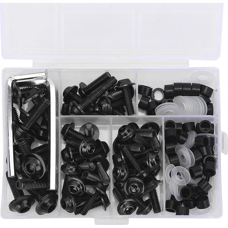 Kit 158 Pièces Clé à Douille et Joints pour Carénage Moto, Rondelle Noire, Accessoire Universel, Outillage Moto, Vis et Écrous (1/5)