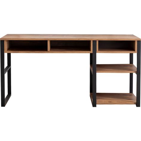 Schreibtisch Taceno, 5 Fächer, 5 Ablagen, Platte braun, 150x58x76h cm, Eiche mit Knoten