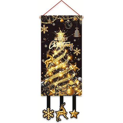 Bannière de Noël de forme irrégulière, bannière suspendue pour fête de Noël, bannière poster, décoration d'ambiance - 40 x 96 cm (corde de suspension noire) - Style 1