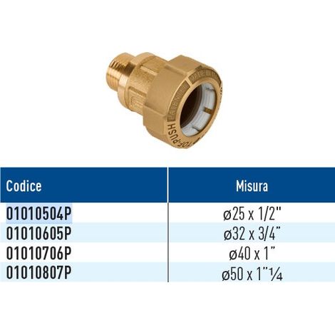 TOF/M RD Push raccordo monogiunto per PE con filetto maschio con anello in plastica ø25 x 1/2" 01010504P