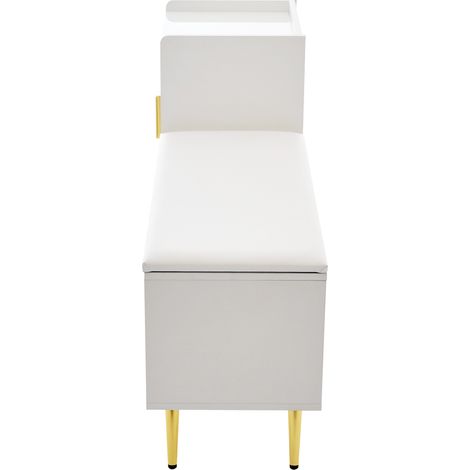 Portes de placards en métal blanc brillant, avec espace de rangement. Meuble à usage multiple, doté d’un coussin pour les pieds. Tablette pour changer de chaussures, le salon, la chambre à coucher et (1/5)