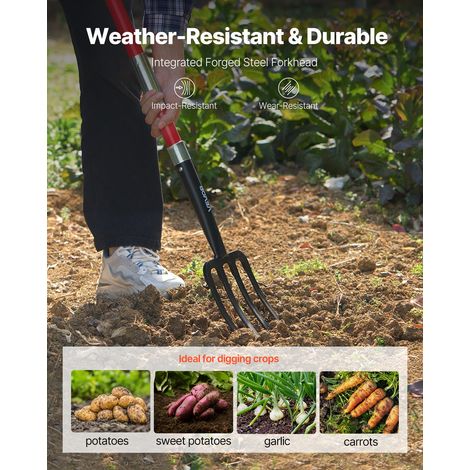 Fourche à Bêcher à 4 Dents, Fourche de Jardin avec Manche en Fibre de Verre, Longueur Totale 114 cm, avec Poignée en Y, pour Jardin… (1/5)