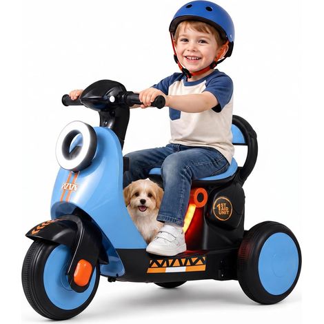COSTWAY 6V Moto Électrique Enfant à 3 Roues avec Musique & Histoire, Bleu (1/5)