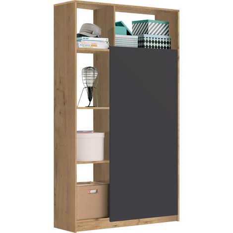 Pegane – Armoire de rangement chêne doré/gris – 1 porte avec penderie – 5 étagères – Dimensions 180x100x35 cm – Fabrication espagnole certifiée PEFC (1/2)