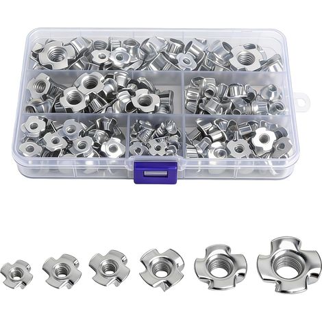 160 Pièces Écrous à Frapper Assortiment M3–M10, Écrou Insert Bois à 4 Griffes en Acier Zingué, Insert Fileté pour Bois, Kit Écrou à Frapper pour Meuble, Bricolage et Plaques Métalliques (1/5)