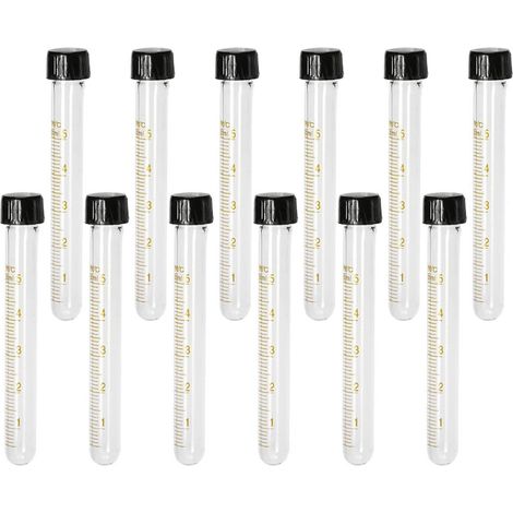 Tubes à Essai Fond Rond en Verre Lot de 12 avec Bouchon à Vis Noir Capacité 5ml, Échelle de Mesure Précise et Paroi Lisse, pour Laboratoire (1/5)