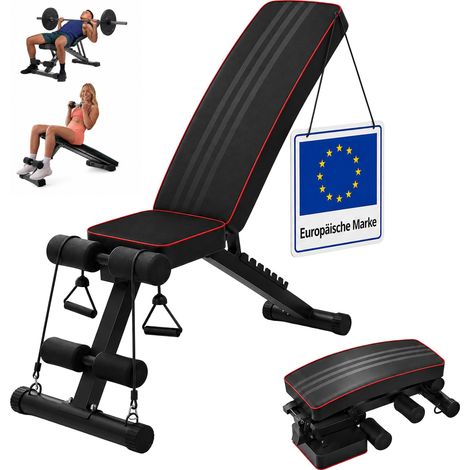Relaxdays Hantelbank, bis 150 kg, klappbar, verstellbar, 2 Expander, 4 in 1 Workout, Home Gym Trainingsbank, schwarz (1/5)