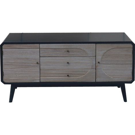 Meuble TV élégant en bois noir pour salon moderne - Noir mat avec nuances boisées