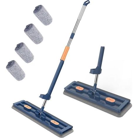 KLVGTIFS PU - Large Flat Mop,Serpillère avec Fonction Essorage,Balai Plat Microfibre ,360° Rotation Balai Serpillère Absorbant avec 4 (1/4)