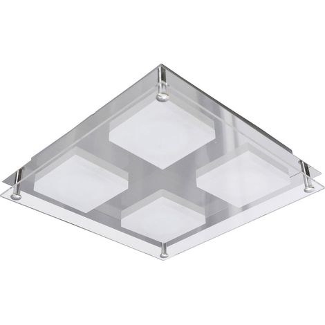 Plafonnier LED Design Carré Luminaire de Plafond Métal et Acrylique Chrome 16W 1280lm 24x24 cm - PANGIVO (1/5)