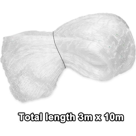 Filet Poules Anti Oiseaux 3 x 10m, Protection Réutilisable Pour Volière, Balcons, Jardins, Clôtures, Vergers, Potagers - Anti (Blanc) (1/5)