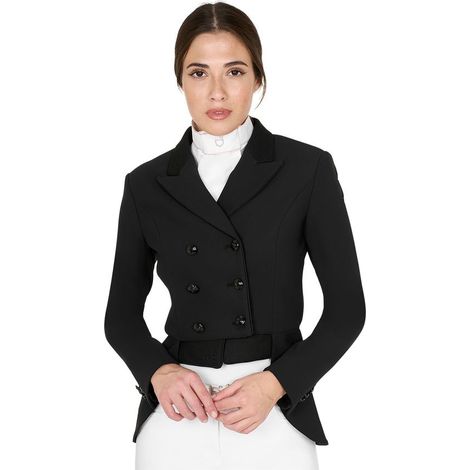 L, Nero: Mezzo frac da donna per concorso dressage in tessuto tecnico bielastico e traspirante