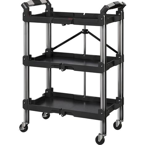 Carrello da officina pieghevole a 3 ripiani HOMVRA con manico, nero, portata 68 kg (1/5)