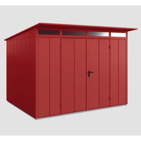 Hörmann Ecostar Metall-Gerätehaus Elegant mit Pultdach Typ 3, 313 x 283 cm, purpurrot, 7,2 m², 2-flüglige Tür