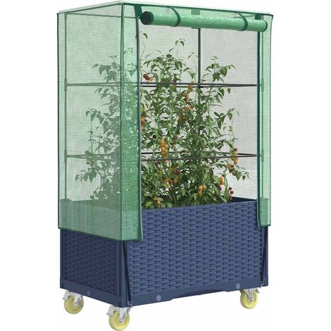 Hochbeet mit Aufsatz und Rollen Rattan-Optik 80x50x182 cm