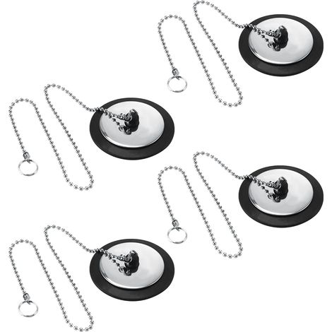 4 Pièces Bonde Baignoire, Cuisine Bouchon de Baignoire, Caoutchouc Bouchon Baignoire, Bouchon Baignoire Universel avec Chaîne de 42 cm, Convient pour Un Évier de 42 à 45 mm de Diamètre (1/4)