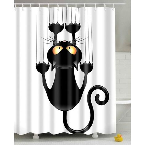 Rideau de Douche Chat Humoristique imperméable Rideaux de Bain Tissu Textile Animaux Résistant à la Moisissure avec des Crochets, Rideaux de Douche pour Salle de Bains 150 x 180cm (1/5)