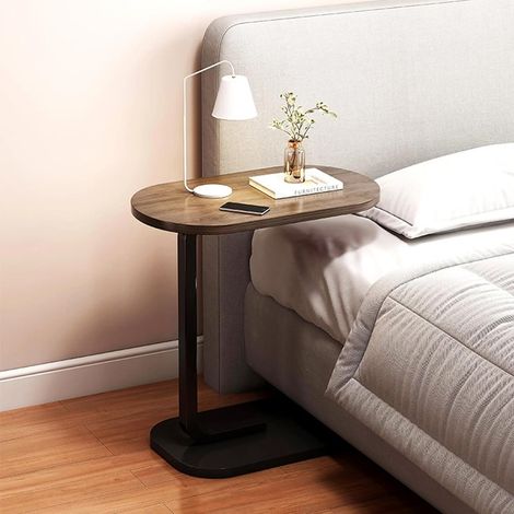 TRADE SHOP - Tavolino A Forma Di C Per Divano Soggiorno Camera Letto Moderno Portatile Tavolo - Legno Scuro (1/2)