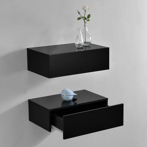 Wandregal Oslo 2er Set 46x30x15cm Schwarz Hochglanz [en.casa]