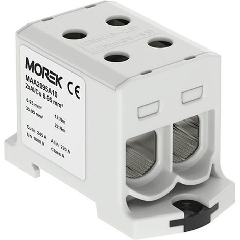 Morsettiera per guida DIN 6-95mm2 grigia 4 fori AL/CU 1000V TH35 1P MAA2095A10 Morek 4115