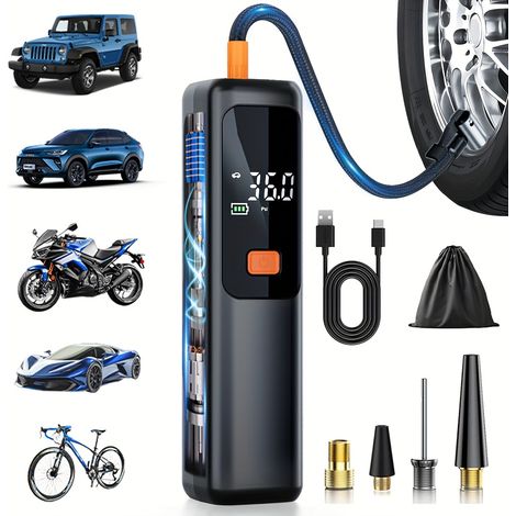Tragbarer Luftkompressor 150 PSI LCD - USB-Schnellladung, automatische Abschaltung, LED - Ideal für Autofahrer, Radfahrer und Sportler