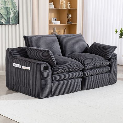 Modulares 2-Sitzer Cordsofa mit Federkern und praktischen Seitentaschen, 191x94x85 cm, bequeme Couch Dunkelgrau aus Cord für Wohnzimmer (1/5)