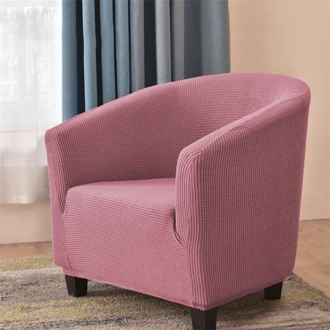 Housse élastique fauteuil Chesterfield jacquard couleur unie 1 place salon club facile à installer et laver (Rose) (1/5)