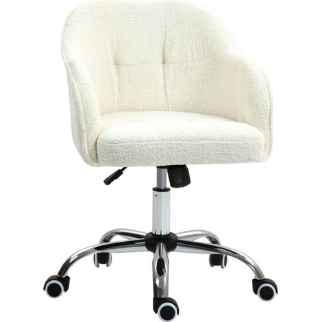 Fauteuil de bureau ergonomique en velours Teddy crème avec roulettes et réglage de hauteur (1/5)