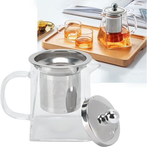 Théière en Verre Transparent avec Filtre Amovible en Acier Inoxydable 304, 350ml pour Maison et Bureau