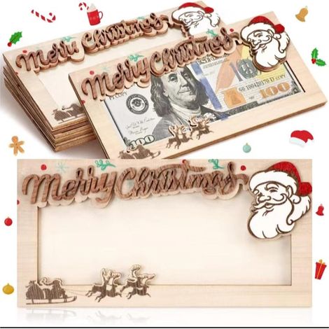 PCS cartes de Noël amusantes Porte-monnaie en pour amis famille vacances 4 pcs Bois (1/5)