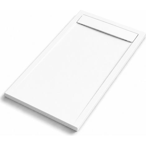 Plato de Ducha de Resina Antideslizante 100x70 cm Incluye Válvula Oculta de Desagüe y Rejilla Color Blanco RAL 9003 (1/4)