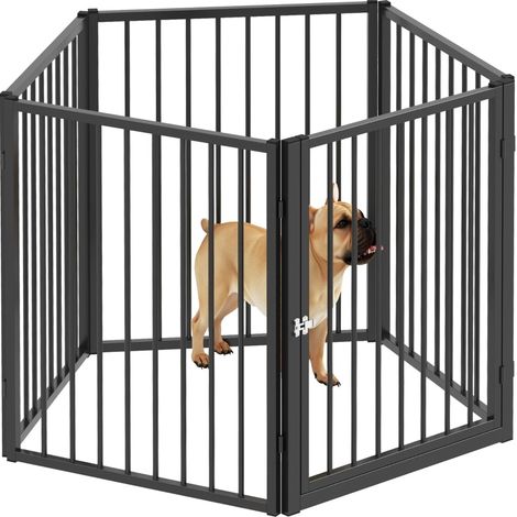 CHICFURN Parque para perro 180 x 60 x 76 cm de acero negro, 5 paneles plegable con puerta (1/5)