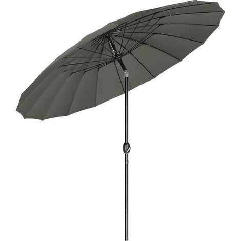 Parasol de Jardin Rond WOLTU, ø273 cm, Parasol Inclinable avec Manivelle, 18 Baleines en Fibre de Verre, Gris Foncé (1/5)