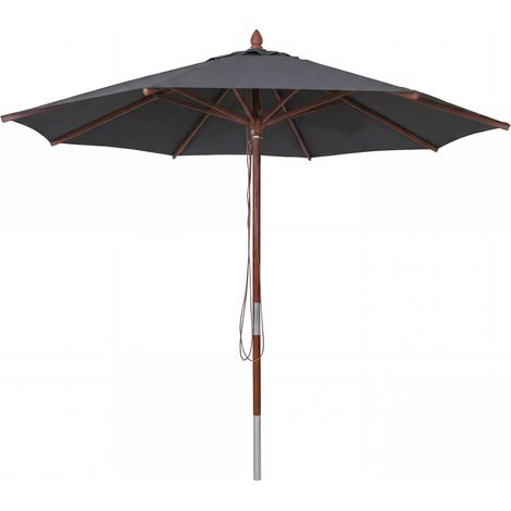 [NEUWERTIG] Gastronomie Holz-Sonnenschirm HHG-487b, Gartenschirm, Polyester/Holz 14kg, rund Ø3m Seilzug stoßsicher anthrazit