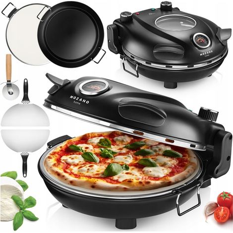 Steinpizzaofen 420°C, Mozano-Pizza mit 2 Klingen, 1200-W-Tellermesser + Rezepte
