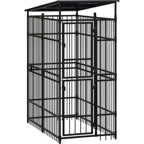 Chenil d'extérieur avec toit pour chiens - Parc enclos pour animaux Acier 1,84 m² BV753174 - BonneVie (1/5)