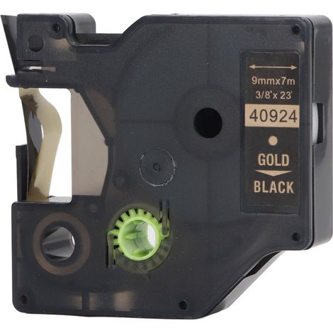 Ruban d'étiqueteuse 9mm x 7m, imperméable, résistant à l'huile, transparent, compatible DYMO160/210D/PNP, or sur noir (1/5)