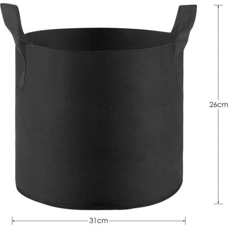 Sacs de Plantation en Non Tissé - Lot de 5 - Pots Géotextiles Ø 31cm - Pour Légumes de Jardin - Noir (1/3)