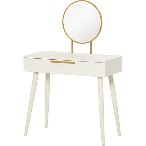 Consolle Trucco con Specchio e 2 Cassetti 80x40x123 cm in Legno Bianco (1/5)