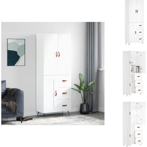 Sideboards - Living Highboard Weiß 69,5x34x180 cm Holzwerkstoff (1/5)