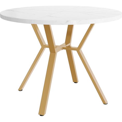 Ensemble table et chaises de salle à manger (5 pièces), table ronde moderne en marbre avec pieds en métal doré + 4 chaises en velours vert ergonomiques, style épuré. (1/5)