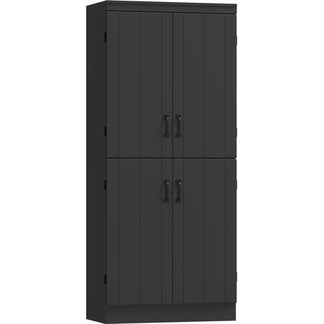 6 niveaux et étagères réglables pour cuisine désencombrée buffet haut vaisselier armoire 4 portes 76x40x176,7cm noir (1/5)